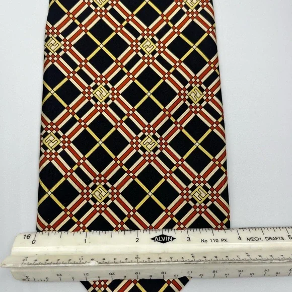 Fendi Men’s 100% Silk Tie Necktie FF Logo Design Gold Office Business Casual EUC